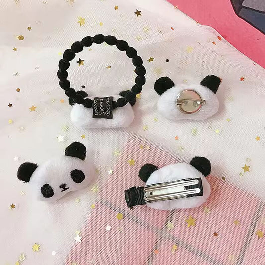 Cute Cartoon Plush Panda Hair Clip Elastic Hair Ring For Women Girl Animal Shape Tie Clip Hair Accessories
