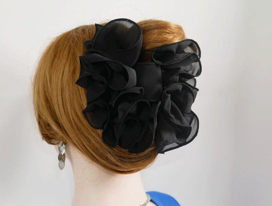 Medium size 6" Wide Bow on Jaw Clip for Updo Ponytail and bun, Puffy Chiffon Fabric Jaw Hair Clip, Hair Accessories, Different color options